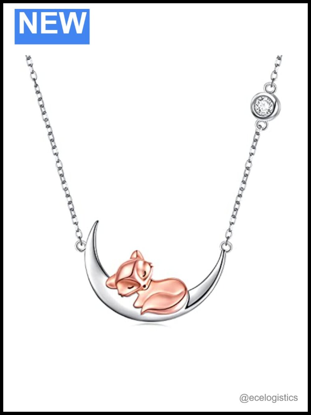 925 Sterling Silver Fox Moon Pendant Necklace
